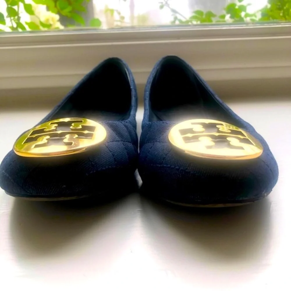 Tory Burch Blue Tight Suede Travel Ballet Flats. EUC. - Picture 1 of 5